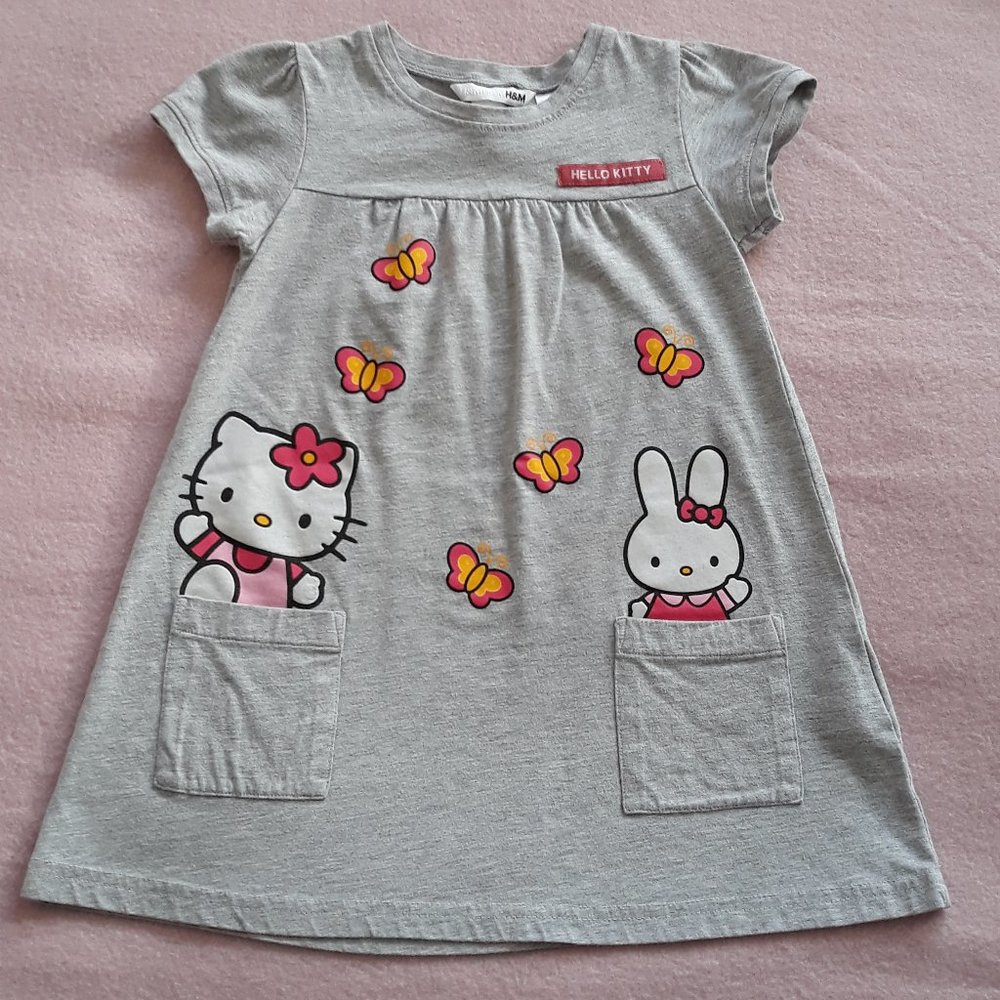 H&M X Hello Kitty Girls' Dress, Grey with Character Graphics, Sz. 3-4 years